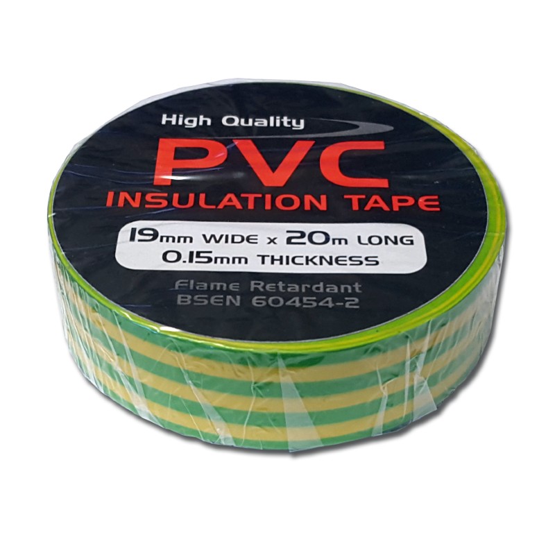 PVC Tape : 19mmx20m Roll - Grn/Yell Pk10