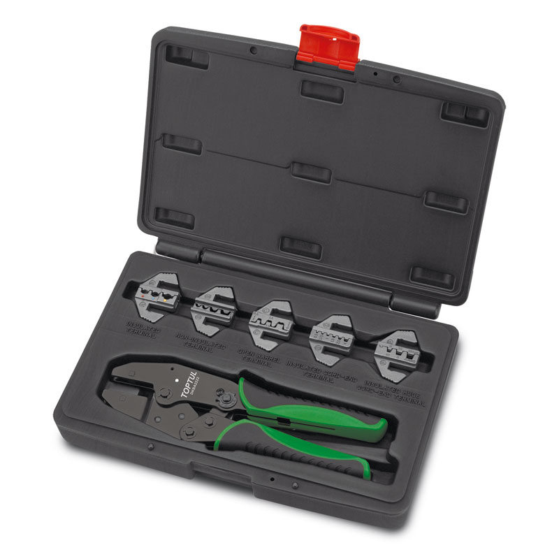 6 pce Ratchet Crimping Tool Set c/w QuickChange Alloy Steel Crimping Jaws