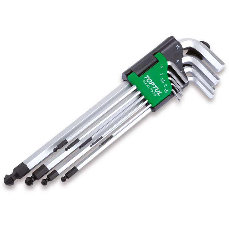 9Pce Extra Long 35Deg Ball End Hex Key Set 1.5 2 2.5 3 4 5 6 8 10mm